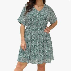 Green & white print dress